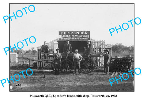 OLD LARGE PHOTO, PITTSWORTH QUEENSLAND, SPENDER BLACKSMITHS STORE c1903