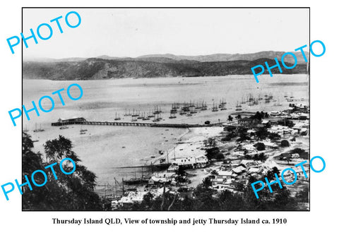 OLD LARGE PHOTO, THURSDAY ISLAND QUEENSLAND, VIEW OF TOWN & JETTY c1910