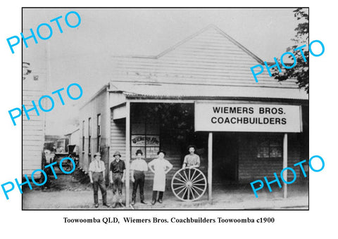 OLD LARGE PHOTO, TOOWOOMBA QUEENSLAND, WIEMERS BROS, COACHBUILDERS SHOP c1900