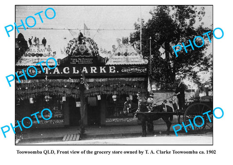 OLD LARGE PHOTO,  TOOWOOMBA QUEENSLAND, CLARKES GROCERY STORE c1902