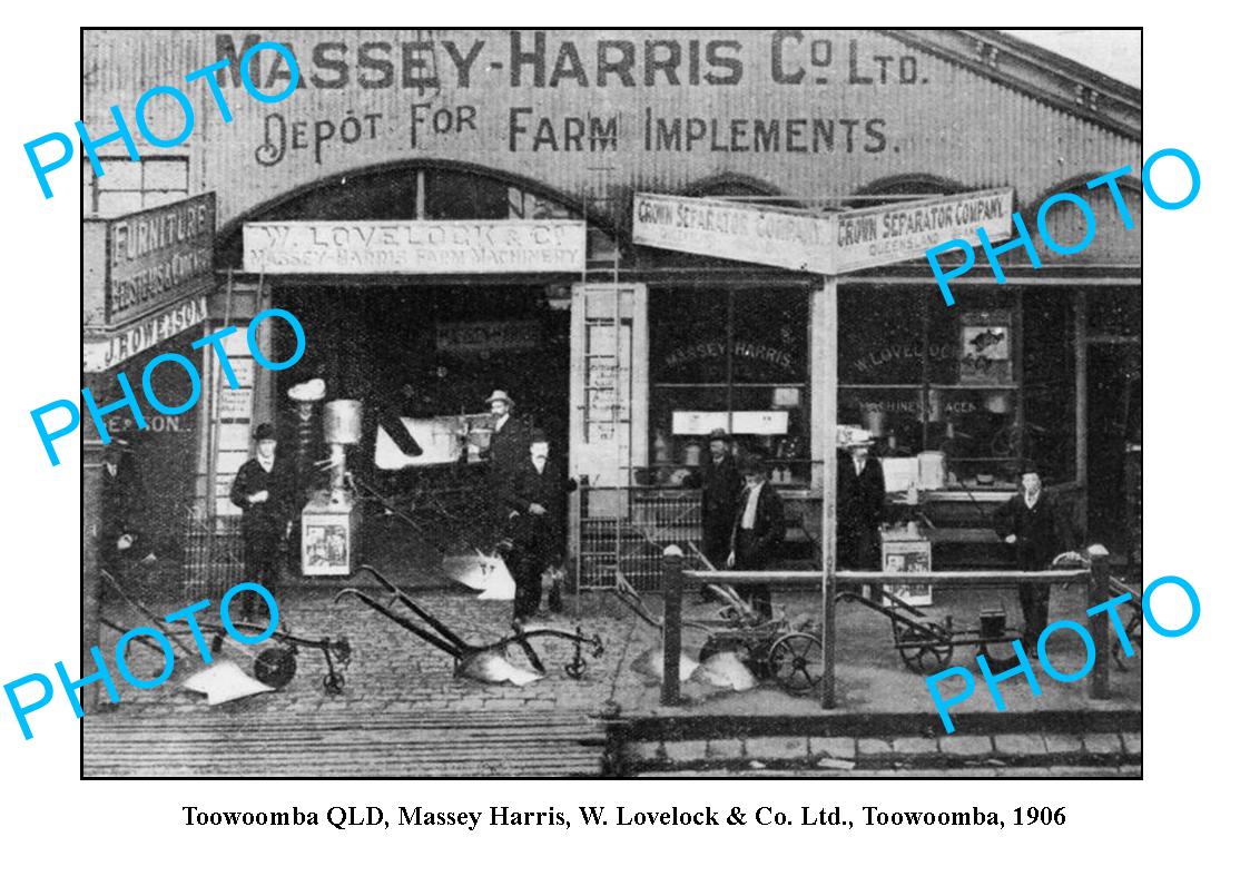 OLD LARGE PHOTO,  TOOWOOMBA QUEENSLAND, MASSEY HARRIS FARMING STORE c1906