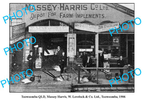 OLD LARGE PHOTO,  TOOWOOMBA QUEENSLAND, MASSEY HARRIS FARMING STORE c1906