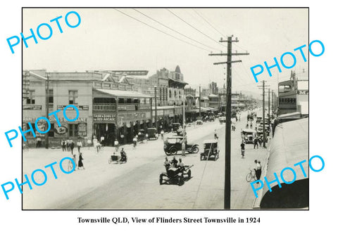 OLD LARGE PHOTO, TOWNSVILLE QUEENSLAND, VIEW OF FLINDERS STREET c1924