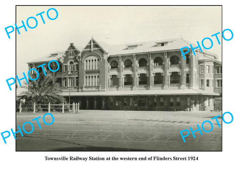 OLD LARGE PHOTO, TOWNSVILLE QUEENSLAND, RAILWAY STATION BUILDING c1924