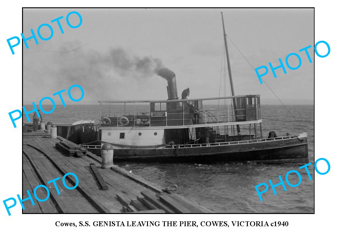 OLD LARGE PHOTO, COWES PHILLIP ISLAND VICTORIA, SS GENISTA AT PIER c1940