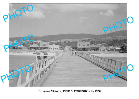 OLD LARGE PHOTO, DROMANA VICTORIA, PIER & FORESHORE c1960