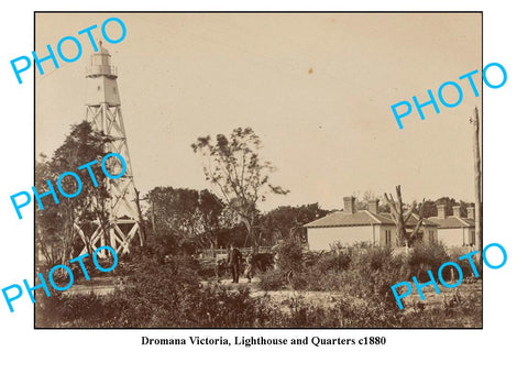 OLD LARGE PHOTO, DROMANA VICTORIA, LIGHTHOUSE & QUATERS c1880