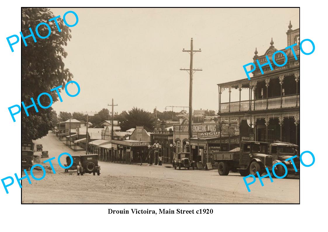 OLD LARGE PHOTO, DROUIN VICTORIA, VIEW OF MAIN STREET c1920