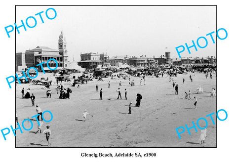 OLD LARGE PHOTO, GLENELG BEACH, ADELAIDE SOUTH AUSTRALIA c1900