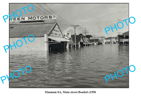 OLD LARGE PHOTO, MANNUM SOUTH AUSTRALIA, MAIN STREET FLOODED c1956