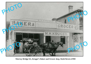 OLD LARGE PHOTO, MURRAY BRIDGE SA, KRUGERS BAKERY & GROCERY SHOP c1900
