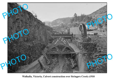 OLD LARGE PHOTO, WALHALLA VICTORIA, CALVERT CONSTRUCTION STRINGERS CREEK c1910