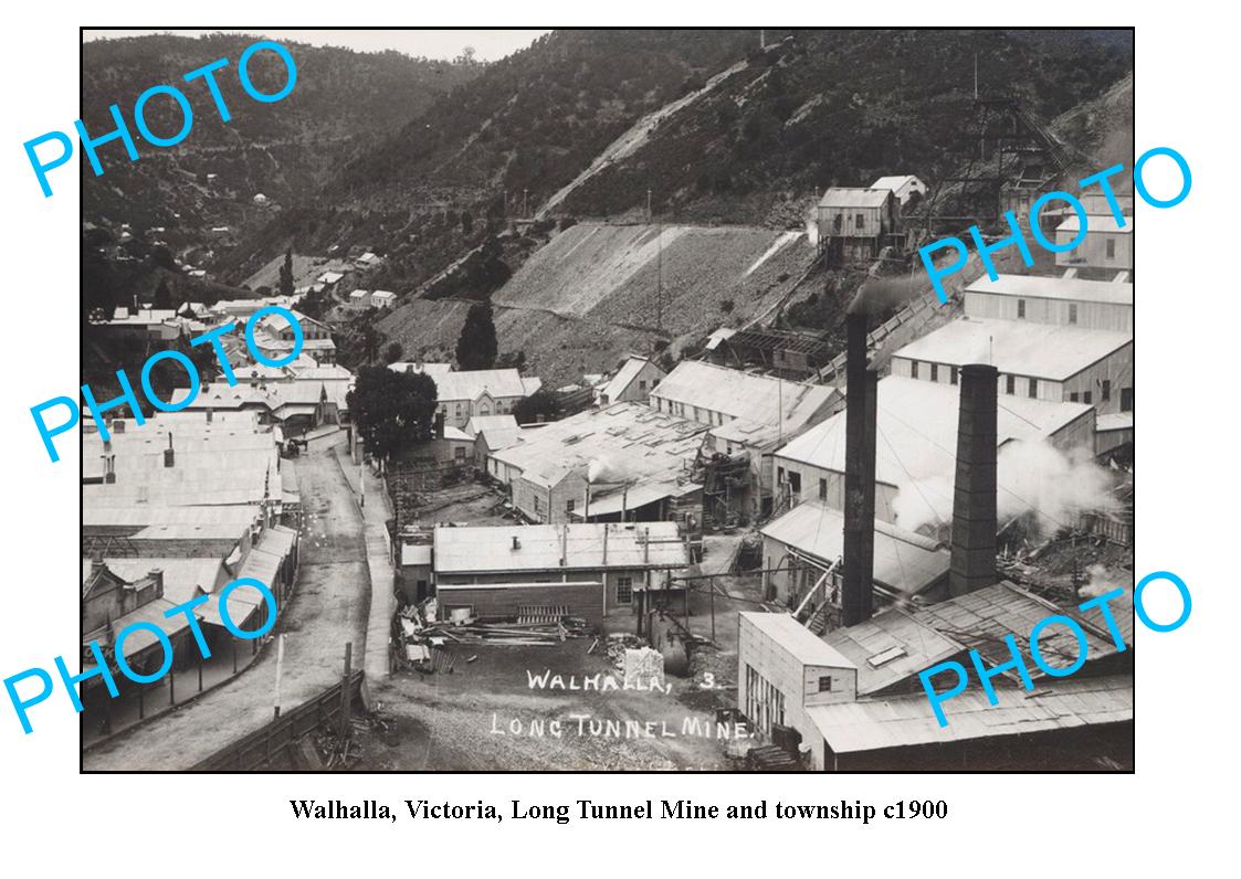 OLD LARGE PHOTO, WALHALLA VICTORIA, LONG TUNNEL MINE & TOWNSHIP c1900