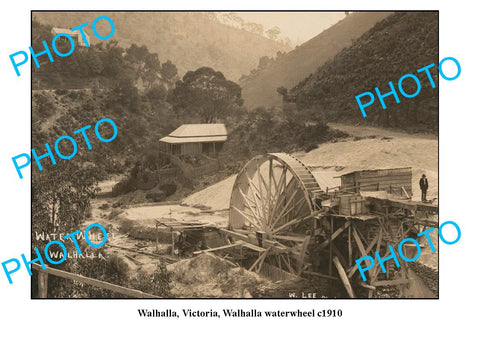 OLD LARGE PHOTO, WALHALLA VICTORIA, VIEW OF WATERWHEEL c1910