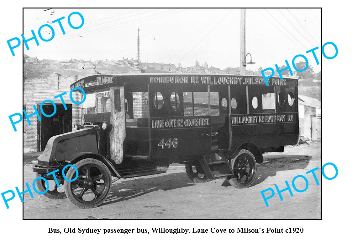 OLD LARGE PHOTO, SYDNEY BUS SERVICE, CROWS NEST to MILSONS POINT c1920