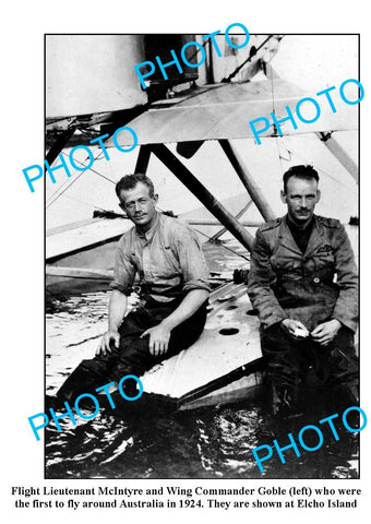 OLD LARGE PHOTO, 1st TO FLY AROUND AUSTRALIA, McINTYRE & GOBLE 1924 ELCHO ISLAND