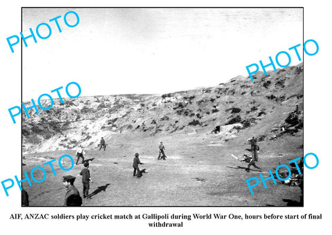 OLD LARGE PHOTO, AUSTRALIAN SOLDIERS PLAYING CRICKET AT ANZAC COVE GALLIPOLI WWI