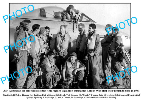 OLD LARGE PHOTO, AUSTRALIAN AIR FORCE PILOTS, 77th SQUADRON KOREAN WAR c1951