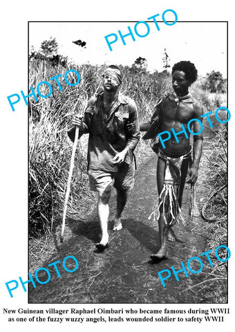 OLD LARGE PHOTO, FUZZY WUZZY ANGEL GUIDING AUSTRALIAN SOLDIER PNG WWII