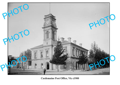 OLD LARGE PHOTO, CASTLEMAINE VICTORIA, VIEW OF POST OFFICE BUILDING c1900