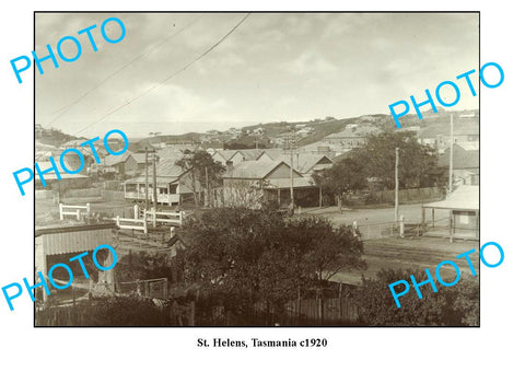 OLD LARGE PHOTO, St HELENS TASMANIA, VIEW OF TOWNSHIP c1920