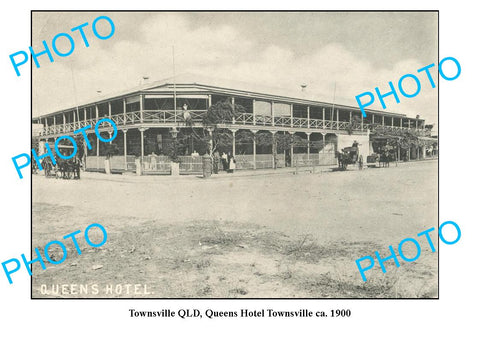 OLD LARGE PHOTO, TOWNSVILLE QUEENSLAND, VIEW OF QUEENS HOTEL c1900