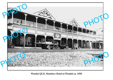 OLD LARGE PHOTO, WONDAI QUEENSLAND, VIEW OF MONDURE HOTEL c1930