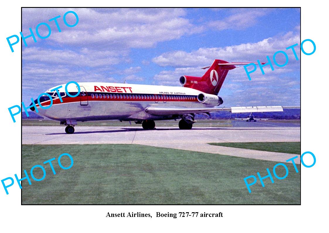 OLD LARGE PHOTO, ANSETT AIRLINES, BOEING 727 77 AIRCRAFT