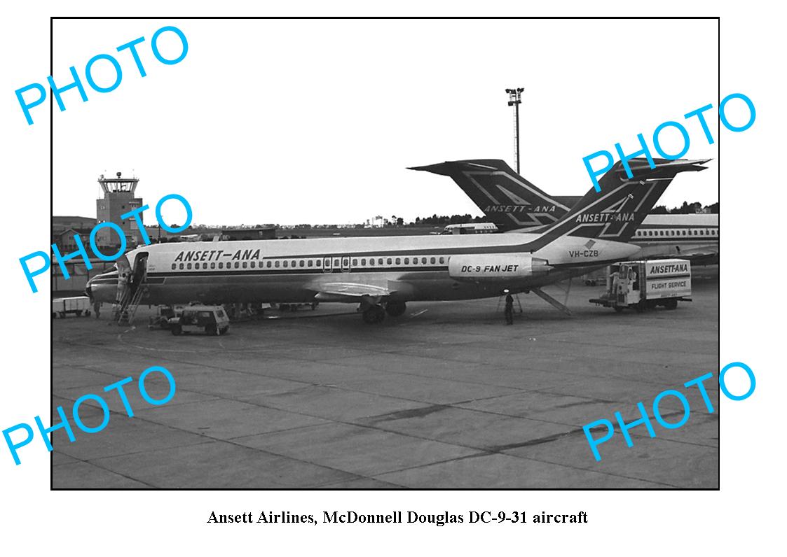 OLD LARGE PHOTO, ANSETT AIRLINES, MACDONNELL DOUGLAS DC-9 AIRCRAFT