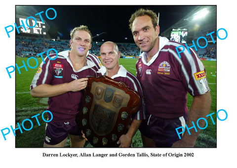 LARGE PHOTO, TALLIS, LANGER & LOCKYER 2002 QLD STATE OF ORIGIN SERIES WIN PHOTO