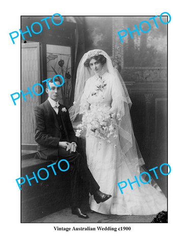 OLD LARGE PHOTO FEATURING VINTAGE AUSTRALIAN WEDDING & BRIDE PHOTO c1900 1