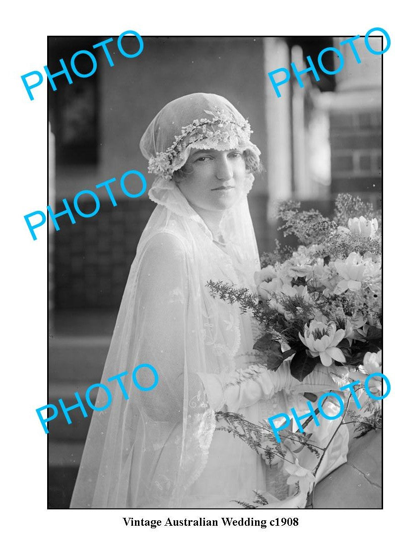 OLD LARGE PHOTO FEATURING VINTAGE AUSTRALIAN WEDDING & BRIDE PHOTO c1908