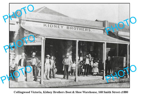 OLD LARGE PHOTO FEATURING COLLINGWOOD VICTORIA, KIDNEY Bros STORE SMITH St c1880