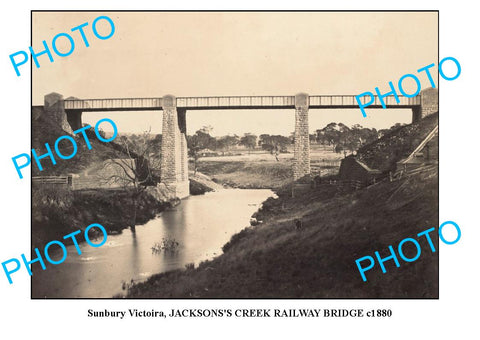 OLD LARGE PHOTO FEATURING SUNBURY VICTORIA, JACKSONS CREEK RAILWAY BRIDGE c1880