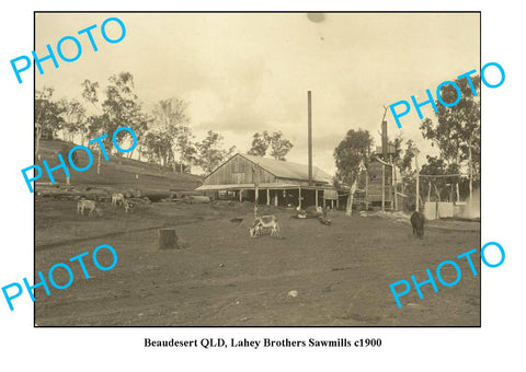 OLD LARGE PHOTO FEATURING BEAUDESERT QUEENSLAND, LAHEY BROS SAWMILL c1900