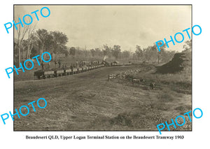 OLD LARGE PHOTO FEATURING BEAUDESERT QLD, WORKERS ON THE BEAUDESERT TRAMWAY 1900