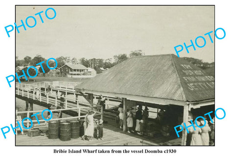 OLD LARGE PHOTO FEATURING QUEENSLAND, VIEW OF BRIBIE ISLAND WHARF c1930