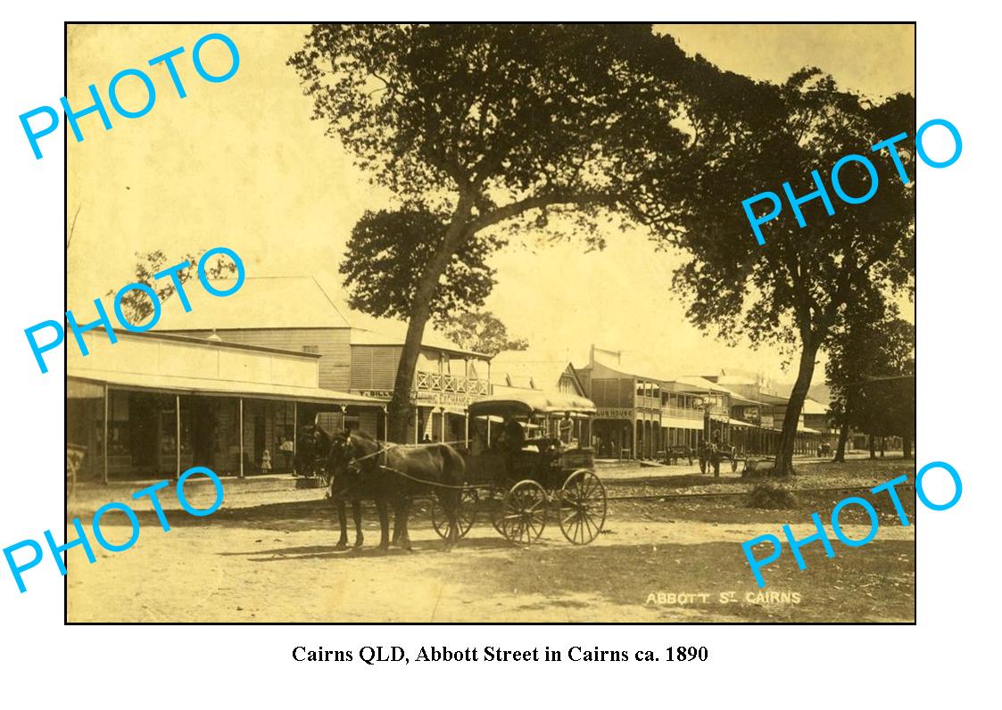 OLD LARGE PHOTO FEATURING CAIRNS QUEENSLAND, VIEW OF ABBOTT St c1890