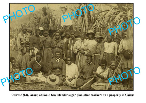 OLD LARGE PHOTO FEATURING CAIRNS QLD, ISLANDER SUGAR PLANTATION WORKERS c1900