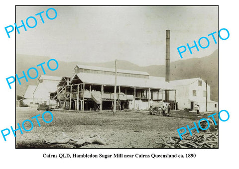 OLD LARGE PHOTO FEATURING CAIRNS QUEENSLAND, HAMBLETON SUGAR MILL c1890