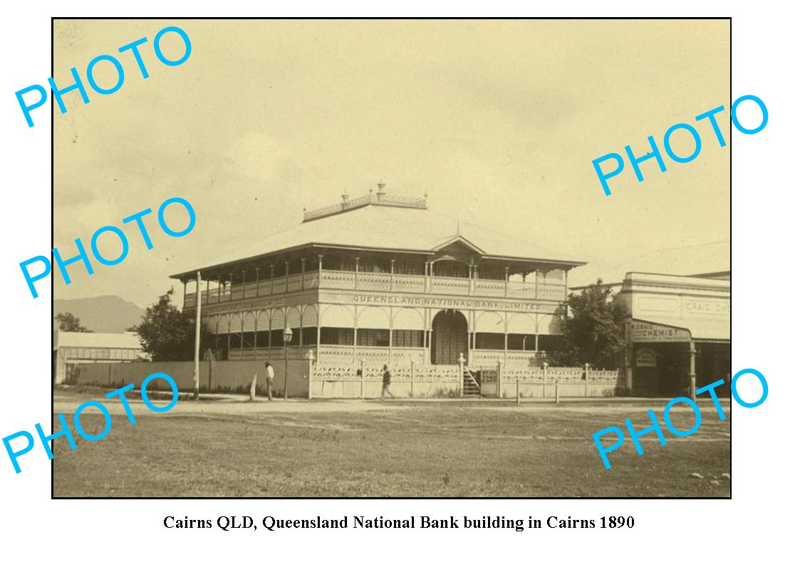 OLD LARGE PHOTO FEATURING CAIRNS QUEENSLAND, QLD NATIONAL BANK BUILDING c1890