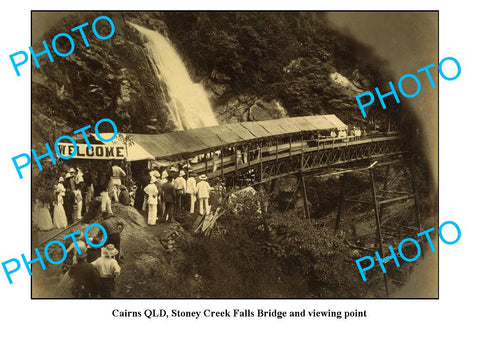 OLD LARGE PHOTO FEATURING CAIRNS QUEENSLAND, STONY CREEK FALLS PLATFORM c1900