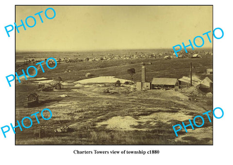 OLD LARGE PHOTO FEATURING CHARTERS TOWERS QLD, VIEW OF TOWNSHIP c1880