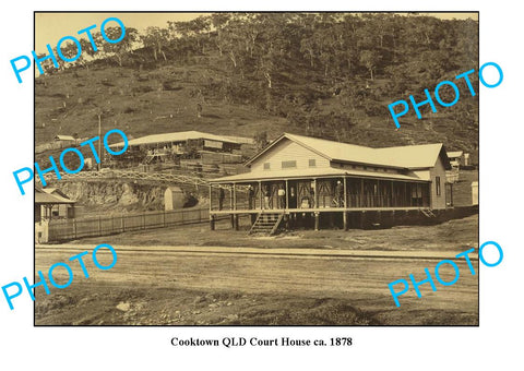 OLD LARGE PHOTO FEATURING COOKTOWN QUEENSLAND, VIEW OF COURT HOUSE c1878