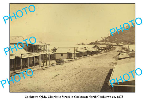 OLD LARGE PHOTO FEATURING COOKTOWN QUEENSLAND, VIEW OF CHARLOTTE St c1878