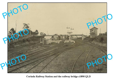 OLD LARGE PHOTO FEATURING CORINDA QLD, RAILWAY STATION AND BRIDGE c1890