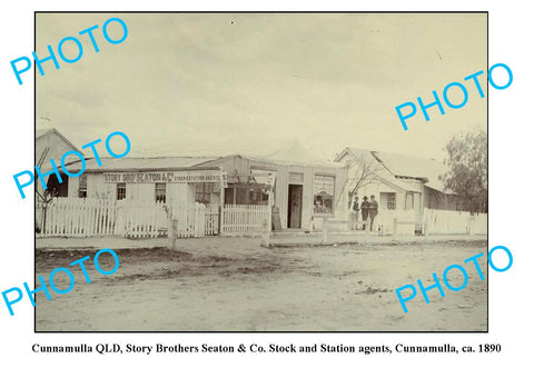 OLD LARGE PHOTO FEATURING CUNNAMULLA QLD, SEATON STOCK AGENTS BUILDING c1890