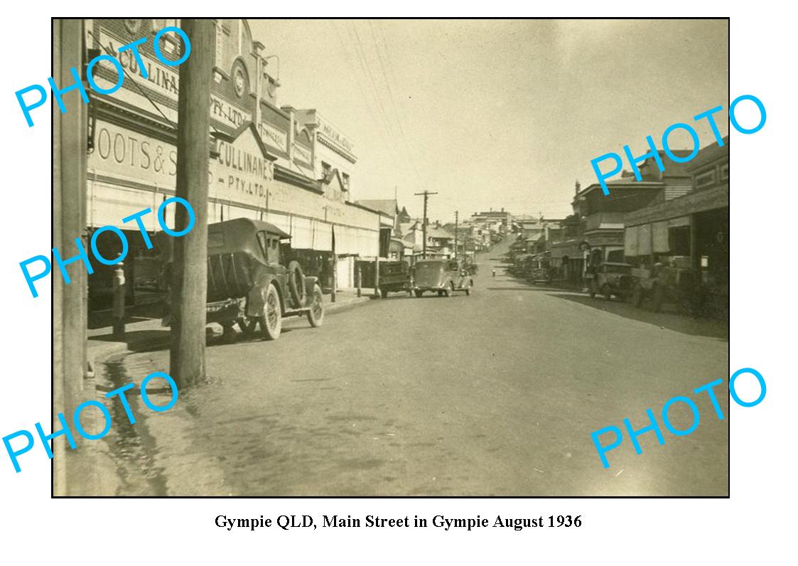 OLD LARGE PHOTO FEATURING GYMPIE QUEENSLAND, VIEW OF THE MAIN STREET c1936