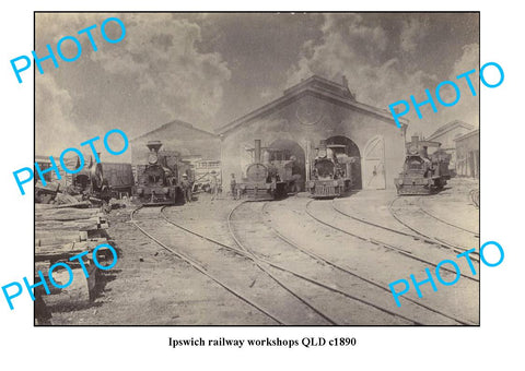 OLD LARGE PHOTO FEATURING IPSWICH QUEENSLAND, VIEW OF RAILWAY WORKSHOPS c1890 1