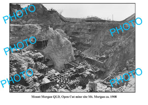 OLD LARGE PHOTO FEATURING MOUNT MORGAN QLD, VIEW OF THE OPEN CUT MINE c1908